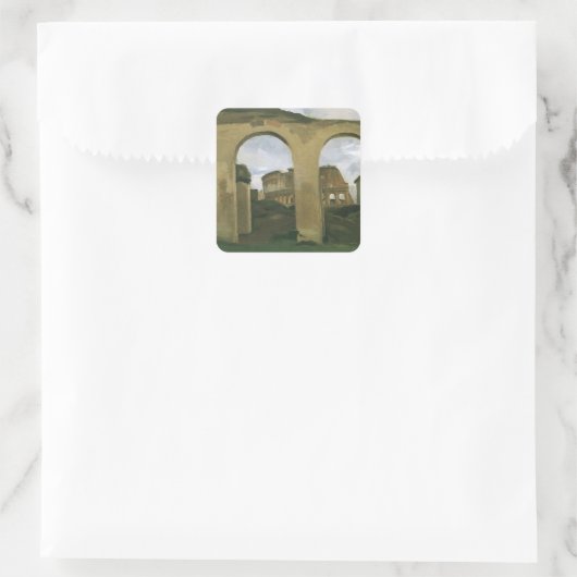 イタリア,ローマのアーケードを通して見られるコロッセオ スクエアシール (バッグ)