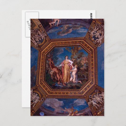 イタリア，ローマのバチカンの天井 ポストカード (正面/裏面)