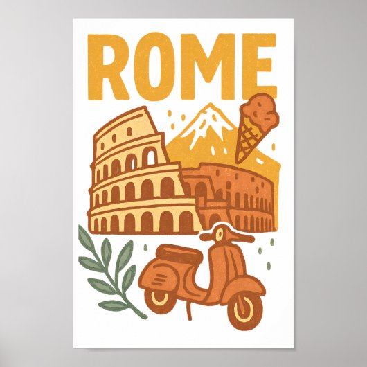 イタリア ローマのミニマリスト手描きコロッセオ ポスター (正面)