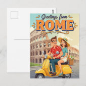 イタリア ローマのヴェスパに乗る観光客 はがき (正面/裏面)
