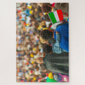 イタリア,ローマイタリアンの国旗を持つ親子 ジグソーパズル (縦)