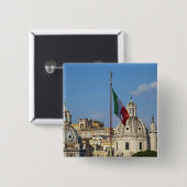 イタリア、ローマ。イタリアン旗 缶バッジ (正面&裏面)