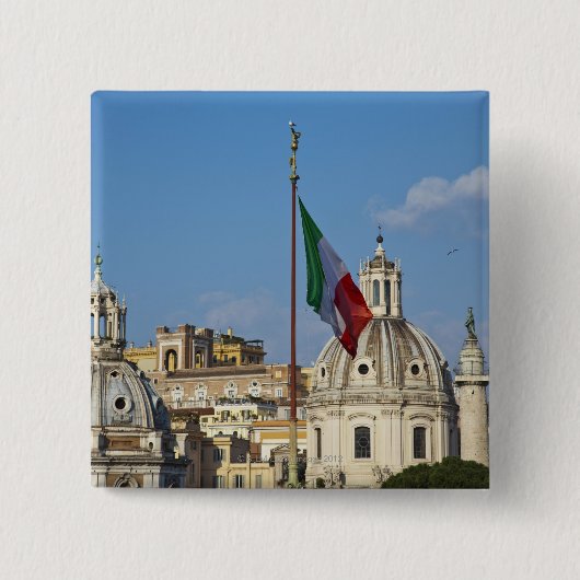 イタリア、ローマ。イタリアン旗 缶バッジ (正面)