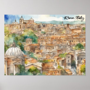 イタリア ローマ 水彩画 パノラマビュー ポスター