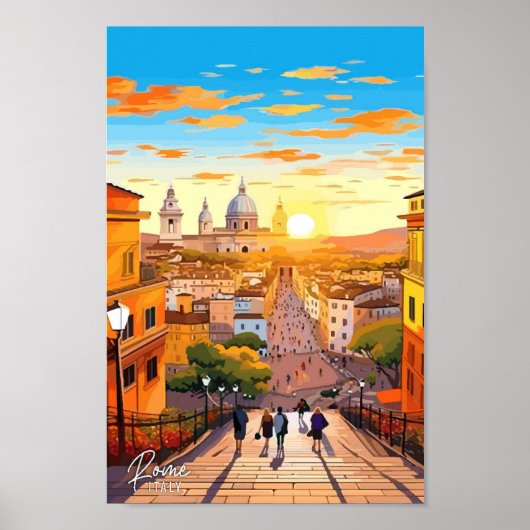 イタリア ローマ 街並み アート ヴィンテージ 旅行 イラスト ポスター (正面)