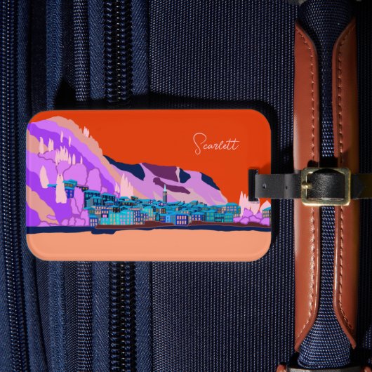 イタリア ヴァレンナ コモのイラスト 旅行 日没 ラゲッジタグ (正面インサイチュ4)