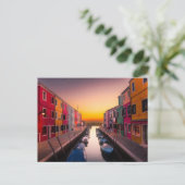 イタリア、ヴェネツィアの日の入り時の美しいブラーノ島 ポストカード (スタンド正面)