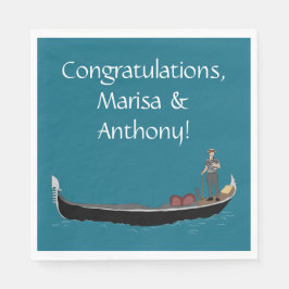 イタリア ヴェネツィア ゴンドラとゴンドリエール ティールブルー スタンダードランチョンナプキン