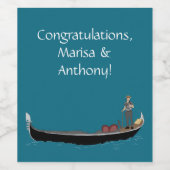 イタリア ヴェネツィア ゴンドラとゴンドリエール ティールブルー ワインラベル (シングルラベル)