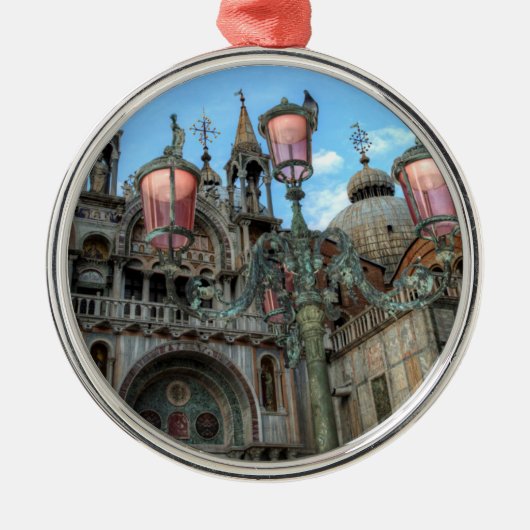 イタリア，ヴェネツィア，セントマークス&ランプ メタルオーナメント (正面)