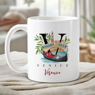 イタリア ヴェネツィア モノグラム V 文字 オーダーメイド ギフト コーヒーマグカップ