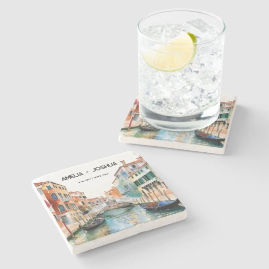イタリア ヴェネツィア ロマンチック 結婚式の日程を保存しよう ストーンコースター (横)