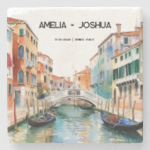 イタリア ヴェネツィア ロマンチック 結婚式の日程を保存しよう ストーンコースター (正面)