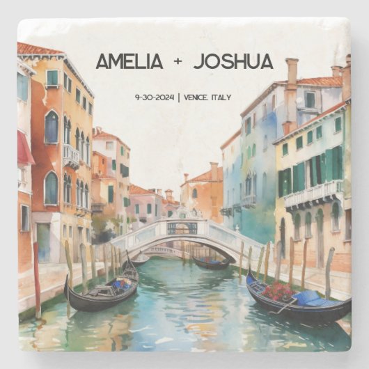 イタリア ヴェネツィア ロマンチック 結婚式の日程を保存しよう ストーンコースター (正面)