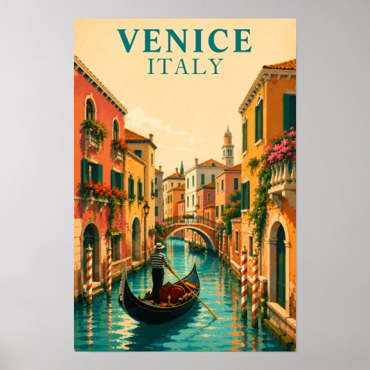 イタリア ヴェネツィア ヴェネチアン 水路 レトロ 旅行 ポスター (正面)