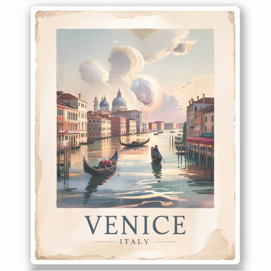 イタリア ヴェネツィア 旅行 ヴィンテージ 水彩 グランデ・カナル シール (正面)