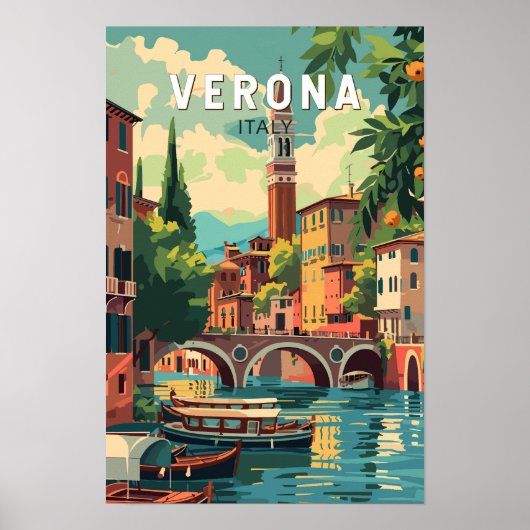 イタリア ヴェローナ 旅行 アート ヴィンテージ ポスター (正面)