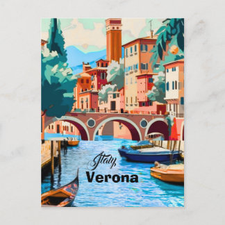 イタリア+ヴェローナ+旅行+絵はがき+アート, イタリア旅行のポストカードアート ポストカード
