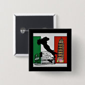 イタリア – 国旗、シルエット、タワー、コロッセウム 缶バッジ (正面&裏面)