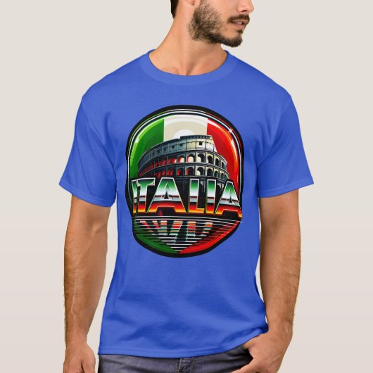 イタリア(旗を持つイタリアンコロッセオ) Tシャツ (正面)