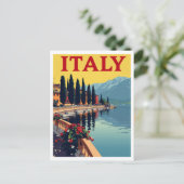 イタリア 湖の風景 イトスギの木 ポストカード (スタンド正面)