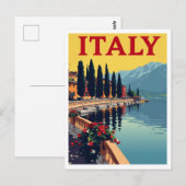 イタリア 湖の風景 イトスギの木 ポストカード (正面/裏面)