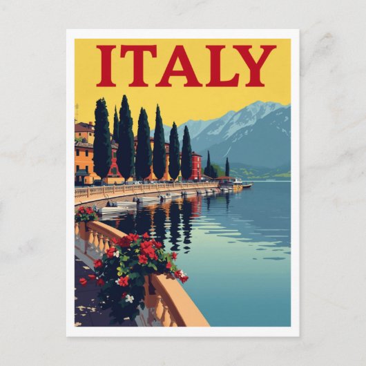 イタリア 湖の風景 イトスギの木 ポストカード (正面)