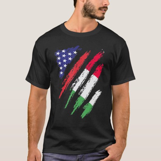 イタリア 米国で育てられた国旗 米国 愛国者 ヘリテージ モン Tシャツ (正面)