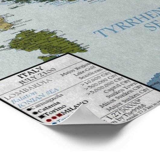 イタリア – 100 m海面上昇 ポスター (角)