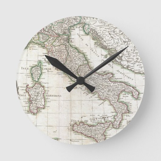 イタリア(1770年)のヴィンテージの地図 ラウンド壁時計 (正面)