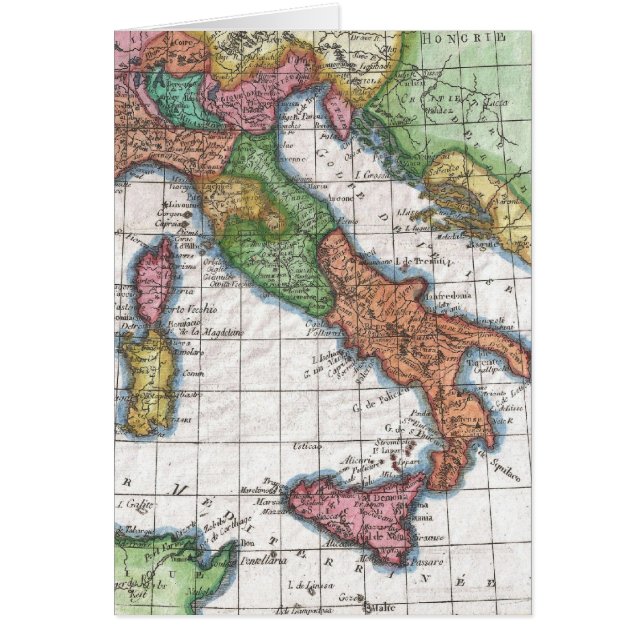 イタリア(1780年)のヴィンテージの地図 (正面)