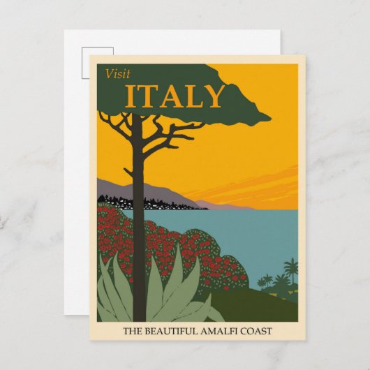 イタリアAmalfiコーストヴィンテージ旅行ポスター ポストカード (正面/裏面)