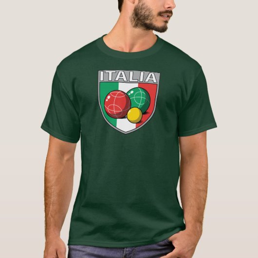 イタリアBocceの盾の人の暗いTシャツ Tシャツ (正面)