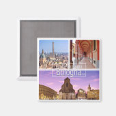 イタリアBOLOGNA, Piazza Maggiore, 2つの塔，冷蔵庫 マグネット (正面/裏面)