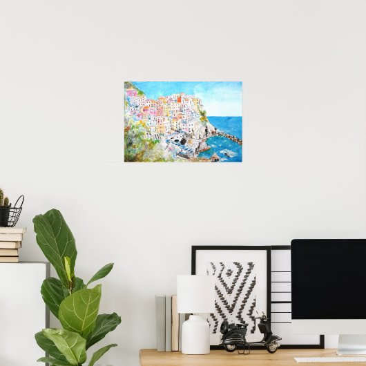イタリアCinque Terre水色絵画の ポスター (ホームオフィス)