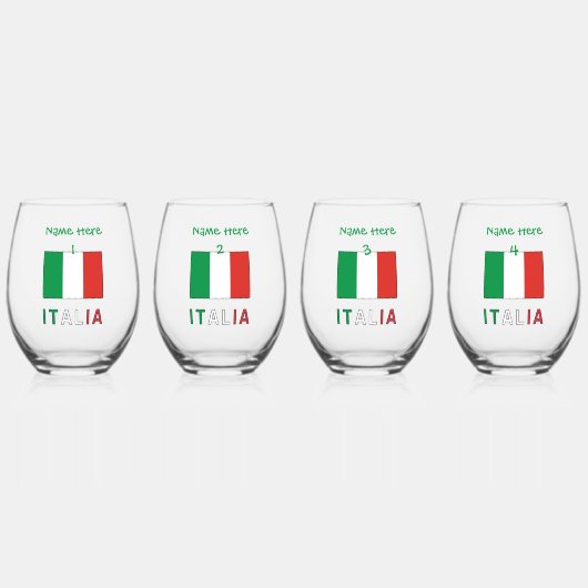 イタリアeバンディエライタリアナグリーンパーソナライゼーション ステムなしワイングラス (正面)