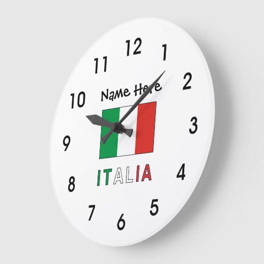 イタリアeバンディエラItaliana con il Tuo Nome ラージ壁時計 (傾斜)