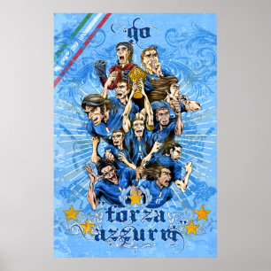 イタリアForza AzzurriのサッカーのCalcioの芸術- Alejandro ポスター
