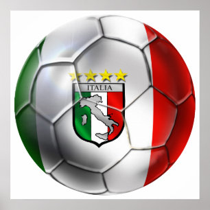 イタリアForza Azzurri Calcioのサッカーボールの旗 ポスター
