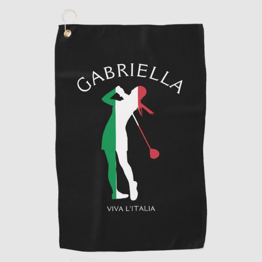 イタリアViva L'Italia国旗イタリアンの女性ゴルファー名 ゴルフタオル (正面)