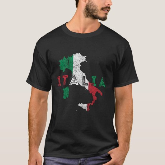 イタリイタリアンアの地図と動揺して国旗 Tシャツ (正面)