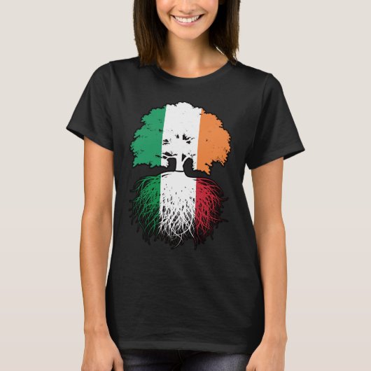 イタリイタリアンアイルランドツリールーツ国旗 Tシャツ (正面)