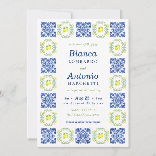 イタリイタリアンアルアマルフィコーストレモンタイル結婚ズ 招待状 (正面)