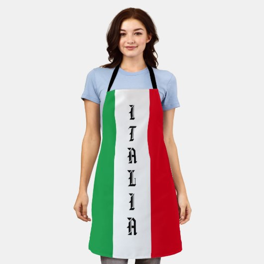 イタリイタリアンア国旗の赤と緑イタリア エプロン (着用した状態)
