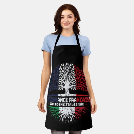 イタリイタリアンスフランスのルーツ国旗 エプロン (着用した状態)