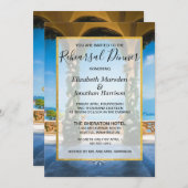 イタリエレガントアルブルーグリーン金ゴールドリハーサルディナー 招待状 (正面/裏面)