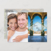 イタリエレガントア日付を保存する青い緑の金ゴールド写真 案内ポストカード (正面/裏面)