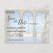 イタリエレガントア日付を保存する青い緑の金ゴールド写真 案内ポストカード (裏面)