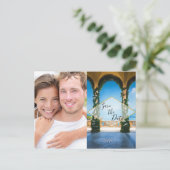 イタリエレガントア日付を保存する青い緑の金ゴールド写真 案内ポストカード (スタンド正面)