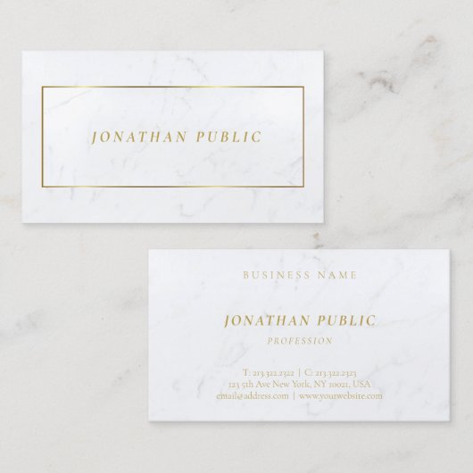 イタリック文字の白い大理石の金ゴールドのモダンでシックな魅力 名刺 (正面/裏面)
